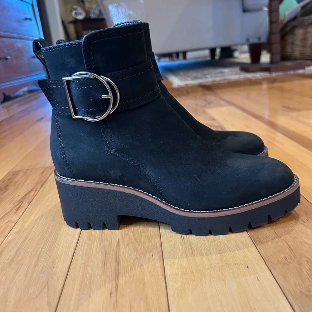 Blondo Waterproof Nubuck Leather Black Ankle Boots with Silver Buckle for Women - Picture 10 of 15